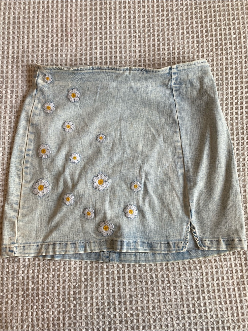 wild fable Light Blue Denim Mini Skirt with Daisy Appliqués